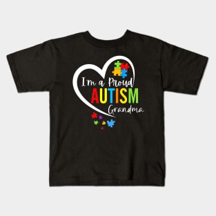 I'm A Proud Autism Grandma Heart Autism Awareness Puzzle Kids T-Shirt